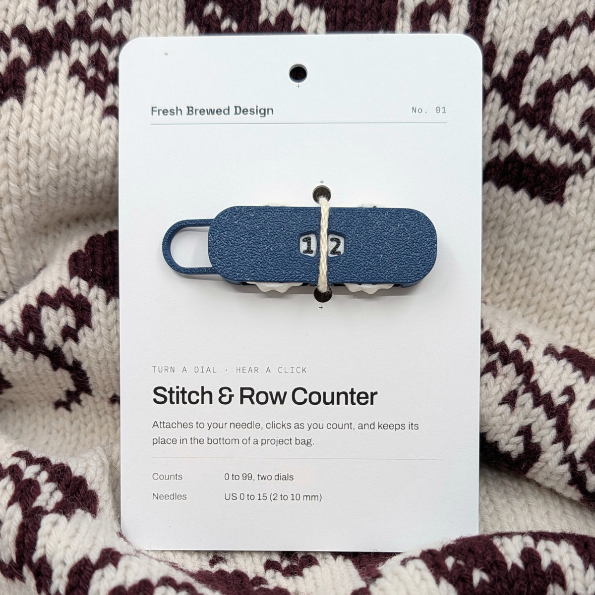 Stitch & Row Counter in Dark Blue on its backer card